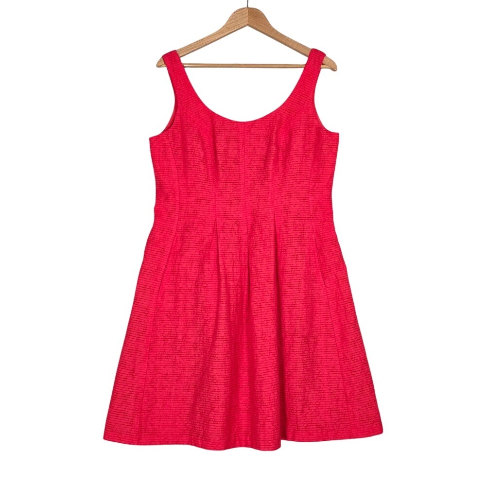 Nine West Women's Textured Seersucker Fit & Flare Cocktail Dress Guava 12